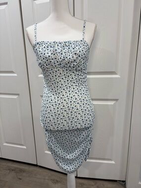 Blue Floral Spaghetti-Strap Midi Dress by